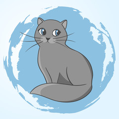 Cute gray cat. Illustration of a beautiful cat. Gray cat. Sitting cat. Vector illustration