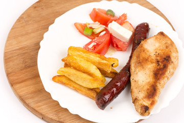 French Fries, Sausages with Tomato