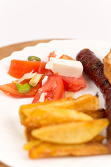French Fries, Sausages with Tomato