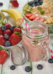 Fruit smoothies in Mason jar