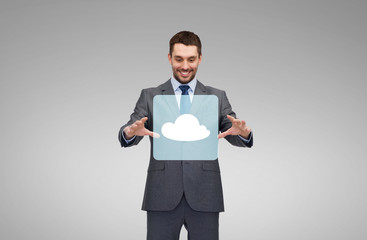 businessman working with cloud icon projection