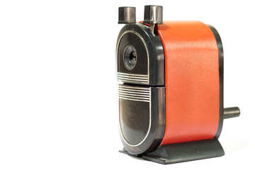 Sharpener of pencil on white background