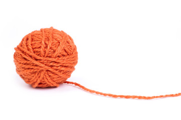 ball of orange wool yarn - isolated
