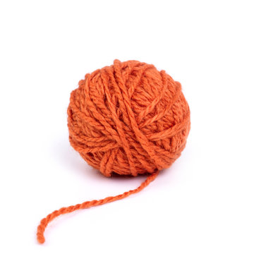 ball of orange wool yarn - isolated