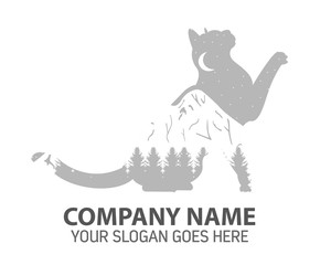 Night Cat Silhouette Logo Icon Vector