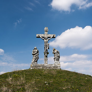 Old Calvary crucifixion sculpture in cemetery, Croatia 