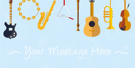 Cartolina con strumenti musicali su sfondo azzurro