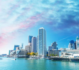 Obraz premium Boston buildings at sunset, Massachusetts