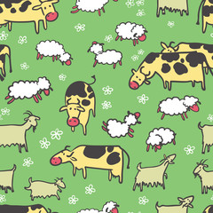 Farm livestock vector illustration, Seamless pattern with cow, sheep and goat