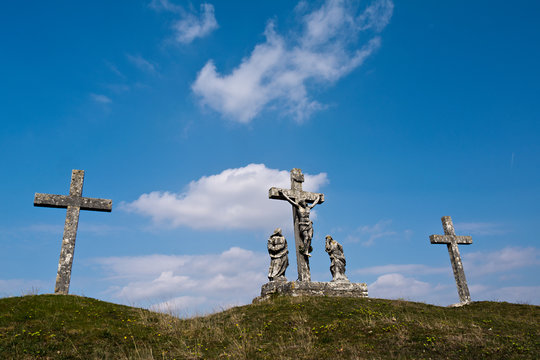 Old Calvary crucifixion sculpture in cemetery, Croatia  
