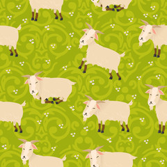 Seamless vector pattern with cute goats