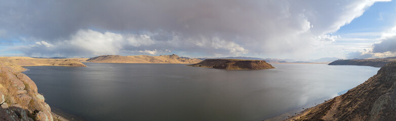 View of Lake Umayo from Sillustani hill near Puno,  Peru