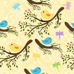 Vector seamless pattern with cute birdies