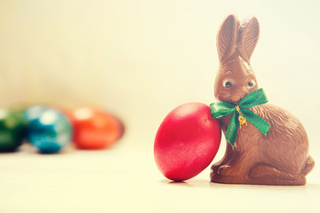 Chocolate Easter bunny and Easter eggs
