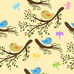 Seamless cute birds background