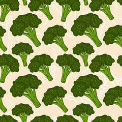Cute seamless vector hand drawn broccoli background