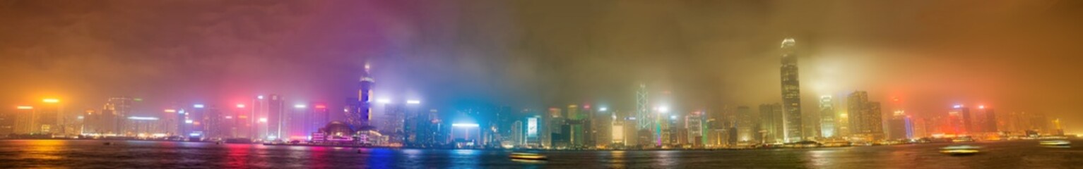 Fototapeta na wymiar Hong Kong skyline from Kowloon. Night lights with all ads remove