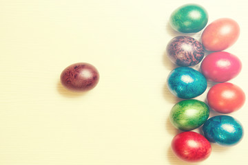 Easter eggs isolated on white wooden background