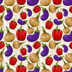 Seamless cute colorful background with different vegetables