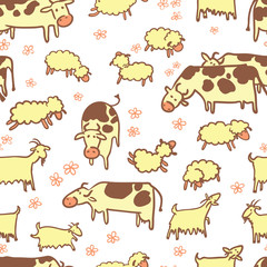 Obraz premium Farm animals vector seamless pattern