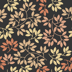 Seamless pattern with stylish leaves on grey background