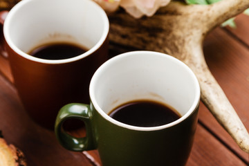 Coffee on wooden background