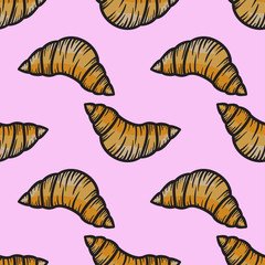Croissant seamless pattern vector sweet cake hand drawn illustra