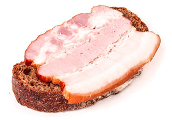Sandwich with ham streaky bacon on a white background