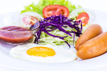 Sausage with salad for breakfast