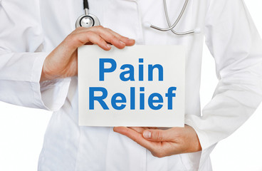 Pain Relief card in hands of Medical Doctor