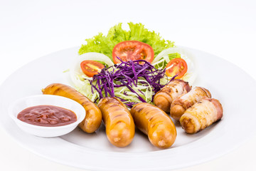 Sausage with salad for breakfast