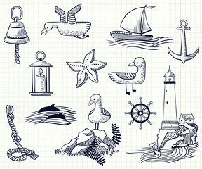 nautical doole hand-drawn vector objects