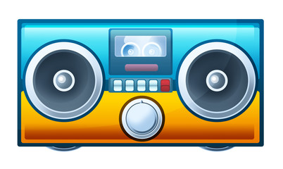 Cartoon radio with cassette player and recorder- isolated - illustration for children