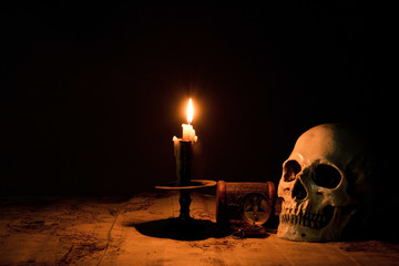 Vintage skull on antique.