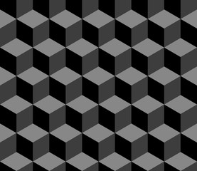 Abstract 3d cubes geometric seamless pattern in black and white, vector - 106042442