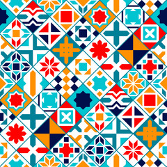 Colorful diagonal geometric tiles seamless pattern, vector