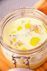 Polenta with truffles in a pot