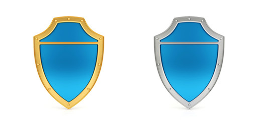 Blue shields isolated on white background