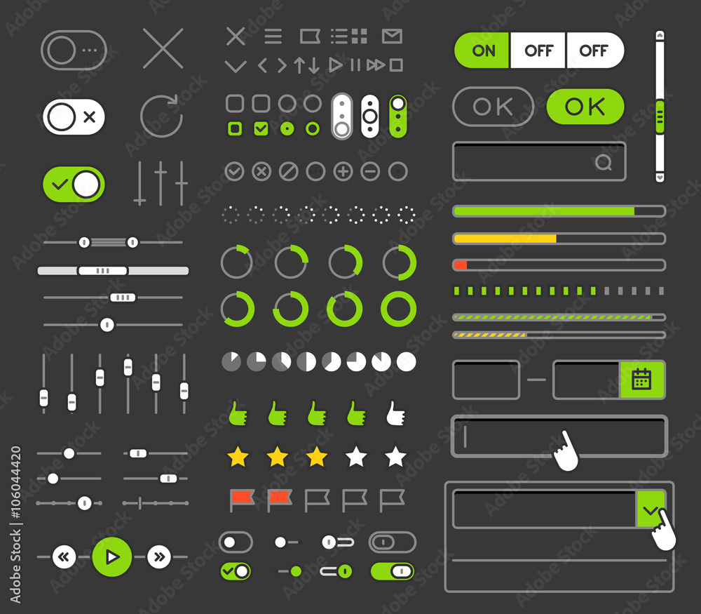 Poster different style trendy interface vector elements and pictograms