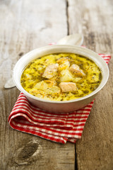 Finnish salmon soup with cream and vegetables