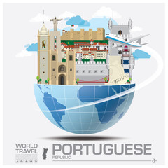 Portuguese Republic Landmark Global Travel And Journey Infograph - obrazy, fototapety, plakaty