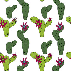 abstract vector seamless pattern with cactus