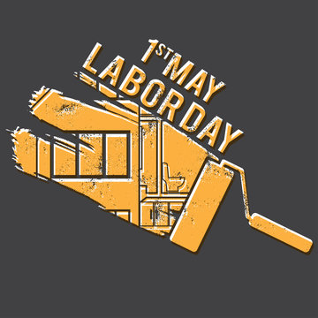 Illustration for Labour Day with paint roller.Vector