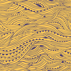 Seamless abstract hand-drawn pattern, yellow waves background, EPS 8
