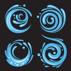 set of four abstract waters icons on black background
