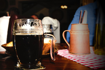 Glass of dark beer in a restaurant