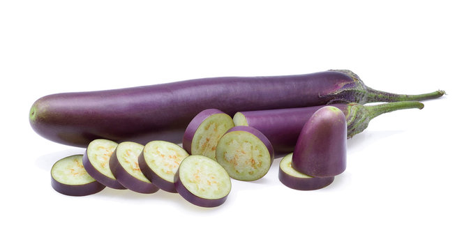 purple eggplants on white background