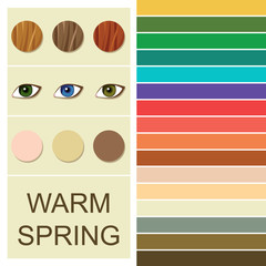 Stock vector seasonal color analysis palette for warm spring type. Type of female appearance