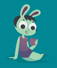 Relaxing Bunny Girl Holding a Mug