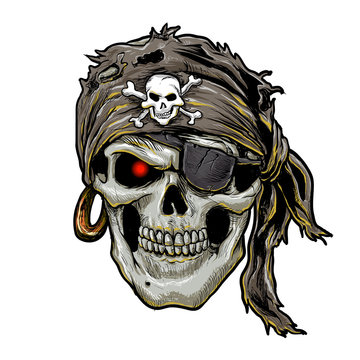 pirate skull with black bandana.